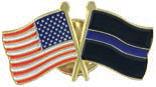Lapel Pin Blue Line & USA Crossing Flag  