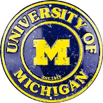 Metal Round Sign  Michigan Wolverines