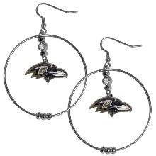 Earrings Large Hoop W/Stone Team Logo Baltimore Ravens   