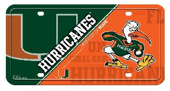 Split Design Metal License Plates  Miami Hurricanes