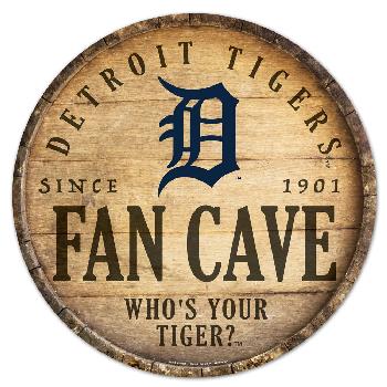 Fan Cave Round Wood Sign Detroit Tigers 