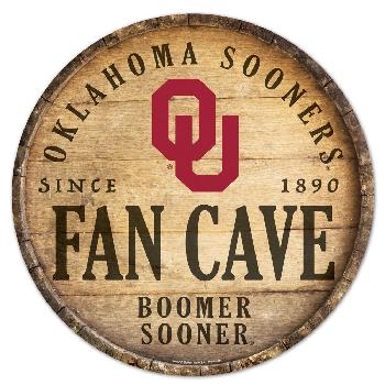 Fan Cave Round Wood Sign Oklahoma Sooners