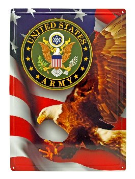 Metal Embossed Sign 12x17 Rolled Edge Army Eagle/Flag